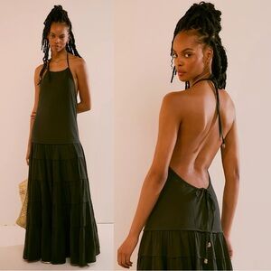 Free People Bohemian Tiered Somewhere Sunny Drop Waist Maxi in Black Size XS NWT